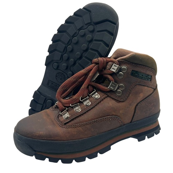 VTG Timberland Euro Hiker Brown Leather Ankle Boots Mens Size 5.5M Hiking Trail - Picture 1 of 8